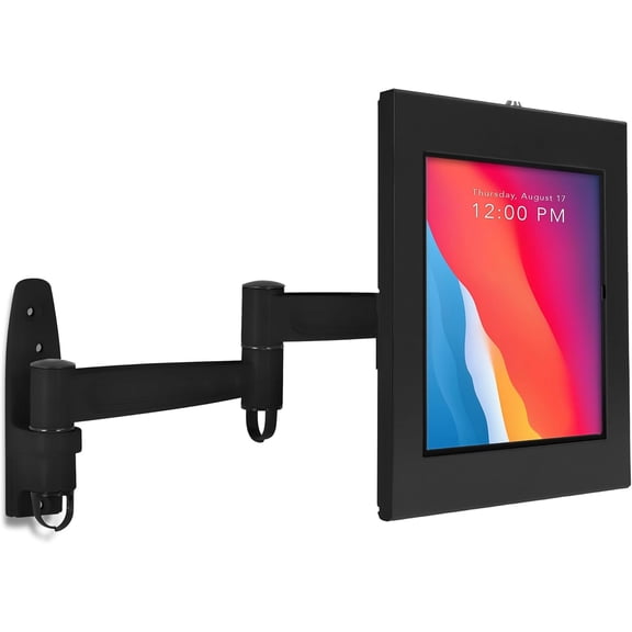 Anti-Theft Tablet Wall Mount with Swing Arm for iPad, iPad Air, Pro | Lockable, Tamper-Proof Design, Full Motion Tilt, Swivel, Rotation, 75x75 Office, Retail,