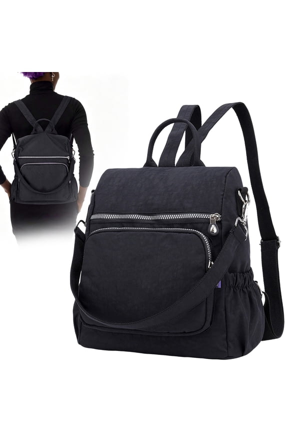 Anti-Theft Travel Backpack for Women – Convertible Nylon Waterproof Daypack with Lockable Main Compartment, Small Crossbody Backpack Purse for Work, Commute, Everyday Use