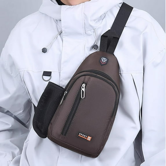 Anti-Theft Water-Resistant Sling Bag – Ultra-Lightweight 0.39lb Crossbody Chest Pack with Earphone Port for Men/Women, Hiking/Travel/Daily Commute Brown