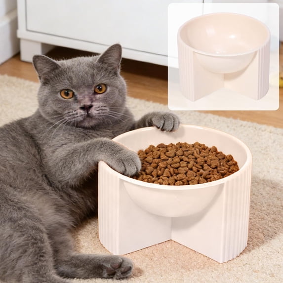 Anti-Tip Pet Bowl, Spill-Proof Wide Mouth Elevated Cat Dog Bowl 5.51x3.94in, 15-Degree Tilt Feeder for Comfortable Eating, Food-Grade Plastic Bowl with Non-Slip Base, Easy Clean Dish for Pets