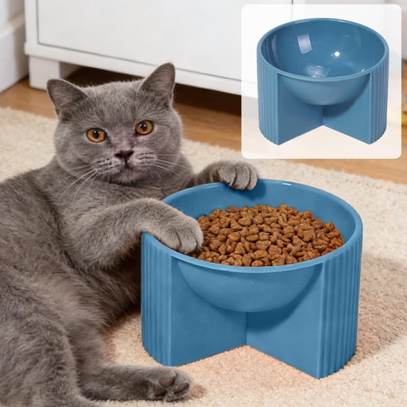 Anti-Tip Pet Bowl, Spill-Proof Wide Mouth Elevated Cat Dog Bowl 5.51x3.94in, 15-Degree Tilt Feeder for Comfortable Eating, Food-Grade Plastic Bowl with Non-Slip Base, Easy Clean Dish for Pets