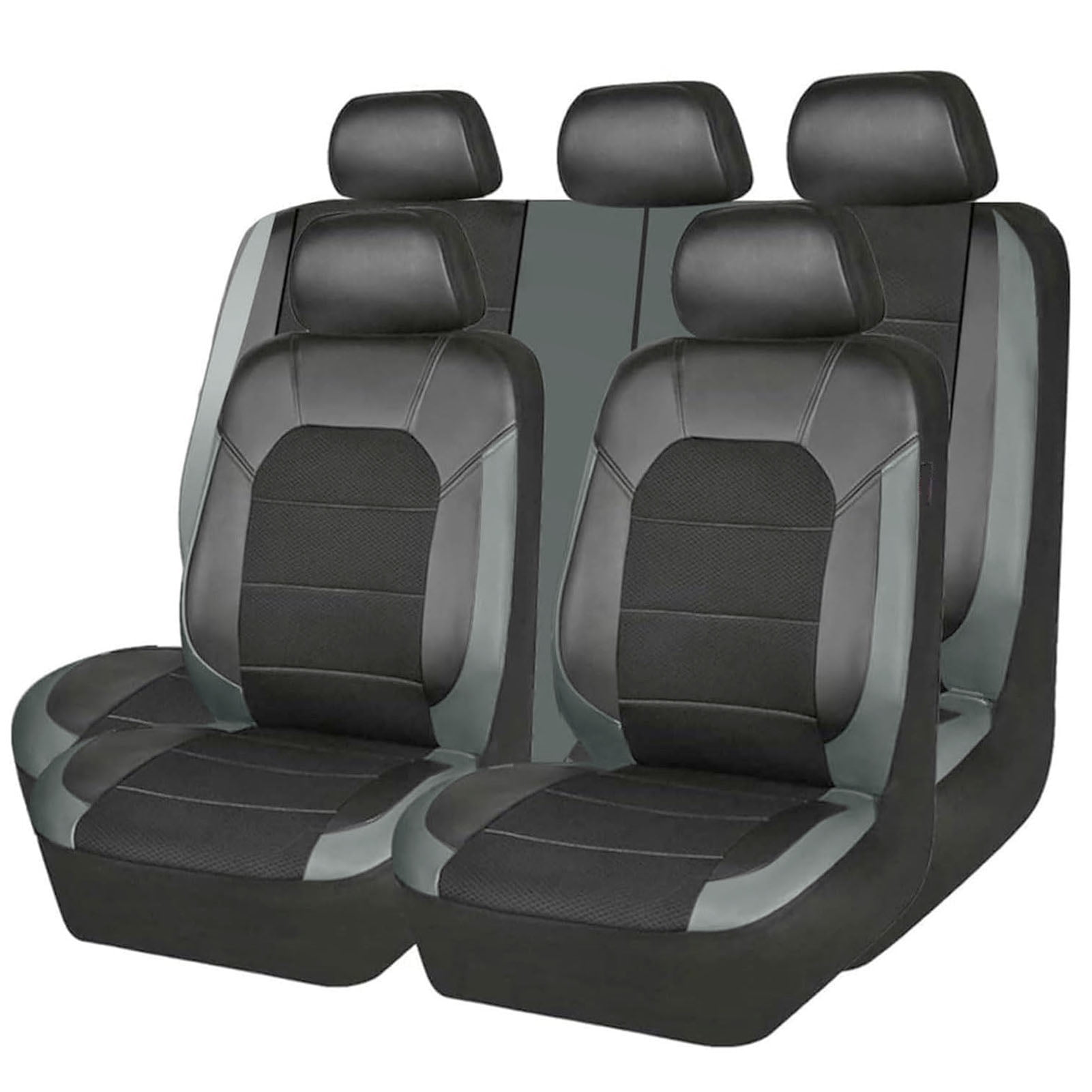5 Seats Car Seat Cover, Sponge + PVC Leather Universal Seat Cover,Split Bench Compatible,Universal Fit for Auto Trucks Van SUV,Gray