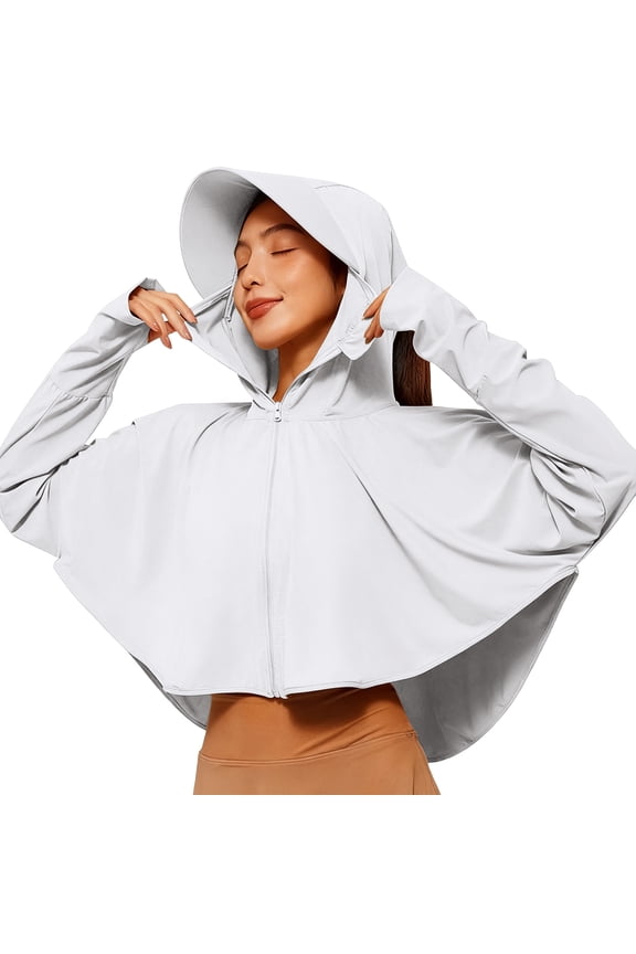 Anti-UV Sun Protection Jackets for Women Hooded Long Sleeve Sun Shirts with Full Face Coverage Casual Workout Jackets with Thumb Holes