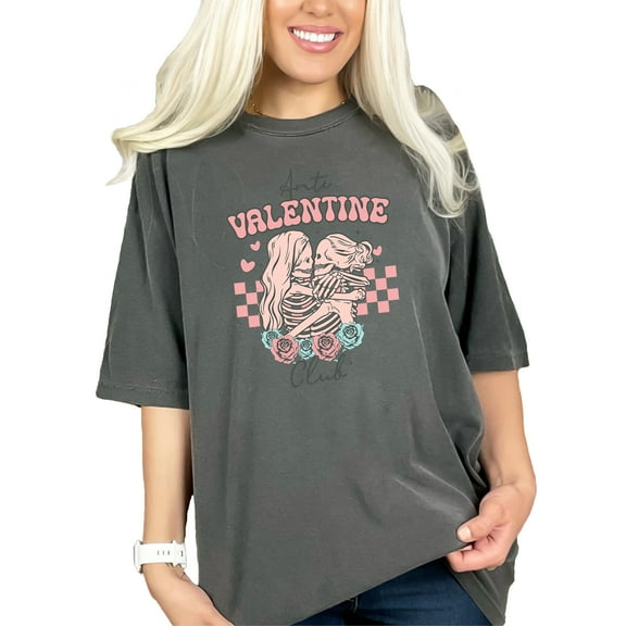 Anti Valentine Club Romantic Skeletons Art, Pepper Comfort Colors T-Shirt, Medium