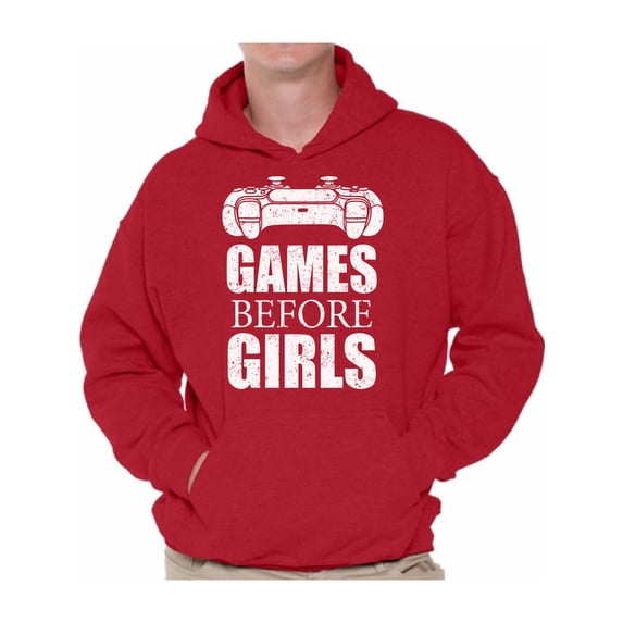 Anti Valentine Hoodie for Men Games Before Girls Men's Sweatshirt Geek Valentines Day Gifts for Singles Novelty Sweater