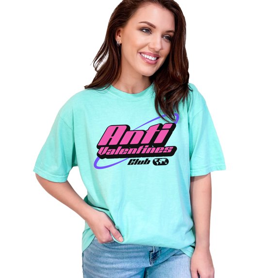 Anti Valentines Club graphic tee, Retro Anti Valentines shirt, Funny Anti Valentines Day T-Shirt, Unique gift for singles, Chalky Mint Comfort Colors T-Shirt, Small