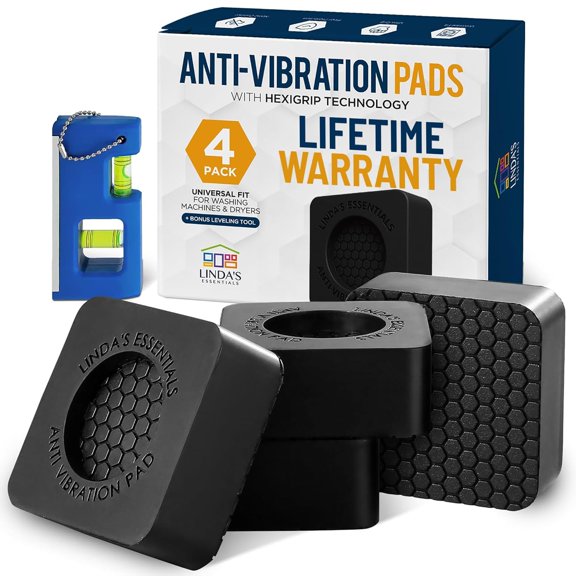 Anti Vibration Pads for Washing Machine and Dryer (Set of 4) - Washer Anti Vibration Pads with HexiGrip - Washing Machine Accessories & Leveling Pads - Vibration Dampening Mat