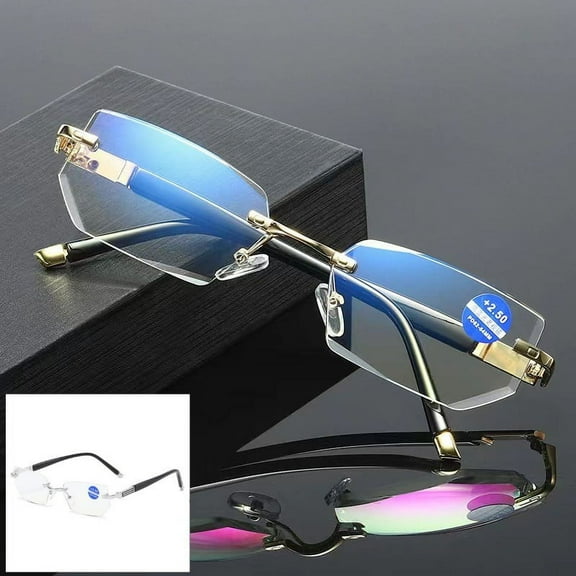 Anti-blue Light Reading Glasses Rimless Diamond Cut Glasses Metal Reading Glasses for the Elderly-golden-100°