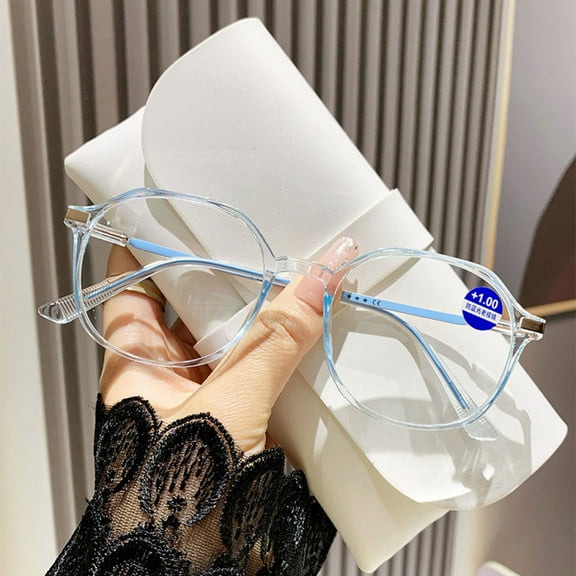 Anti-blue Light Transparent Blue Reading Glasses 3.00 Fashionable Lightweight Readers for Women Square Oversized Presbyopic Glasses +3.00