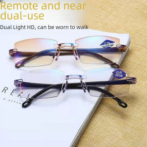 Anti blue light intelligent zoom lens for both near and far use dual light reading glasses-tan-100°