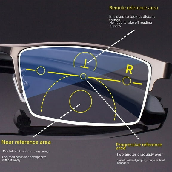 Anti-blue light ultra-light tremolo with dual-purpose high-definition intelligent color-changing progressive multi-focus reading glasses-Gun color-200°-Half frame single light