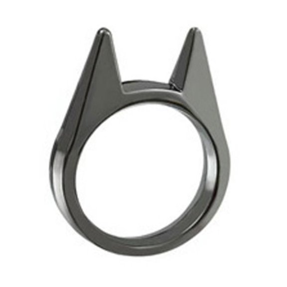 Anti-body cat ear single finger buckle ring window breaker women's anti-wolf men's outdoor supplies cat ear anti-body ring-Gun black