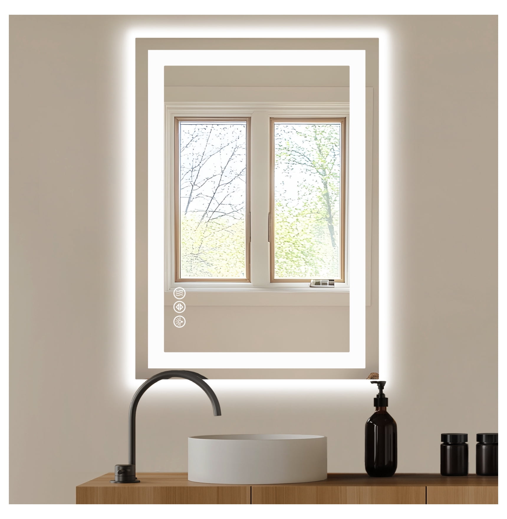 Anti-fog LED Bathroom Mirror with Dual Light Source and Three Lighting Modes - Walmart.com
