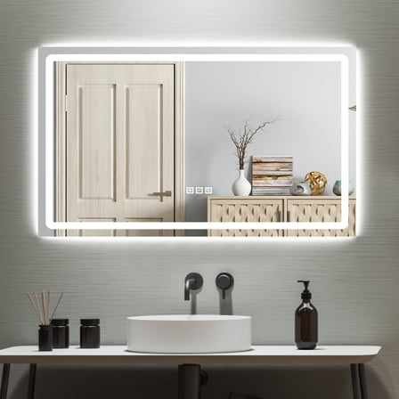 Anti-fog Wall Mounted Lighted Vanity Mirror LED Bathroom Mirror Anti Fog Waterproof, 40"x 24" Rectangle Silver