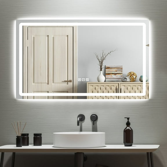 Anti-fog Wall Mounted Lighted Vanity Mirror LED Bathroom Mirror Anti Fog Waterproof, 40"x 24" Rectangle Silver
