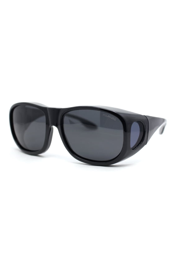 Anti-glare Polarized 60mm Fit Over Large Plastic Round Sunglasses Shiny Black