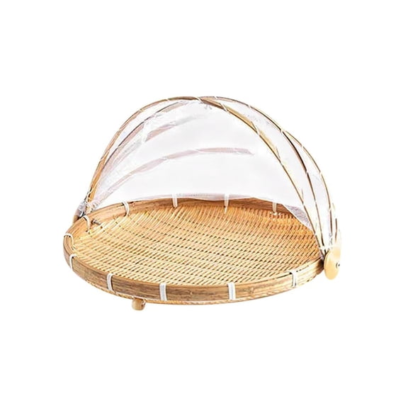 Anti-insect Dustproof Basket Anti-mosquito Hand-Woven Tent Basket Fruit Vegetable Tray Mesh Drying Dustpan Food Storage Basket