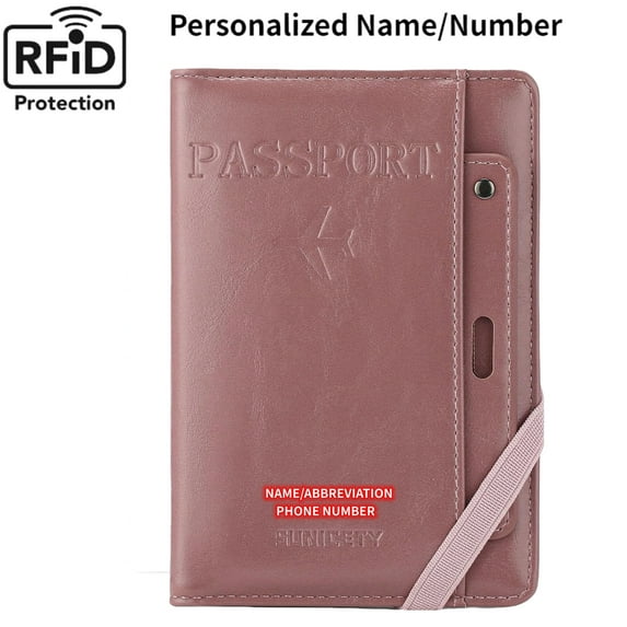Anti-lost Passport Holder, Personalized Passport Card Holder for Travel Women Men Passport Wallet Rfid Blocking with Card Slots and Pen Holder, Pink