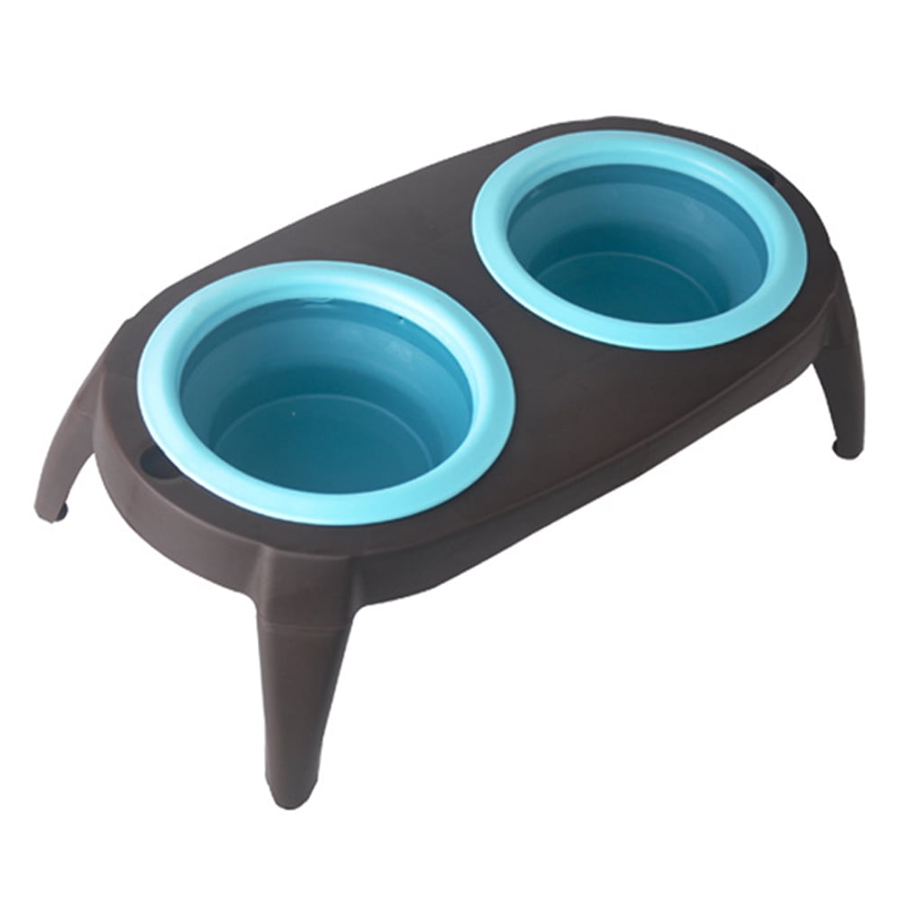 Anti overturning pet double bowl silicone folding dog bowl pet drinking