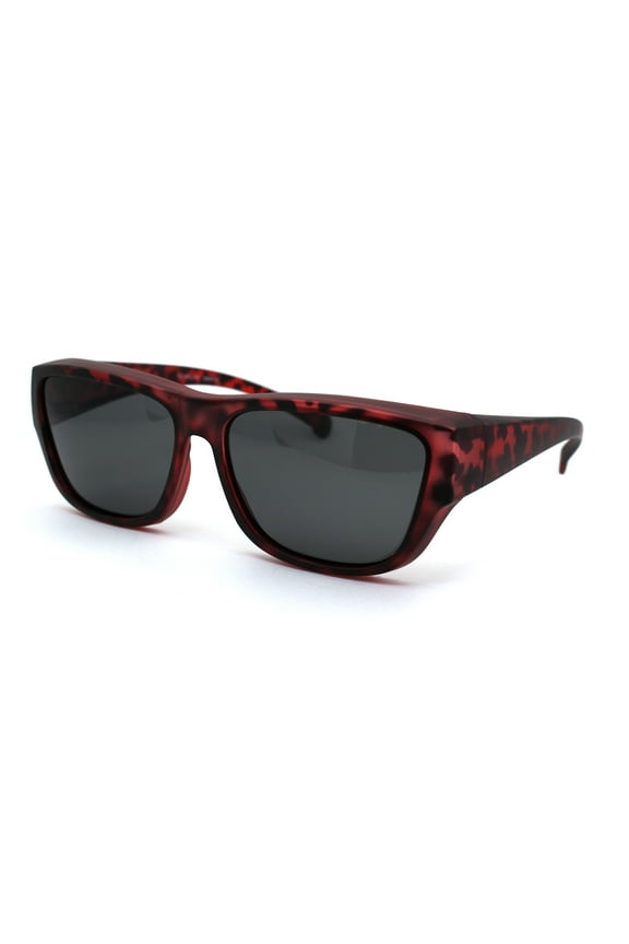 Anti-reflective Polarized Lens Fit Over Rectangular Plastic Sunglasses Red Tortoise Black