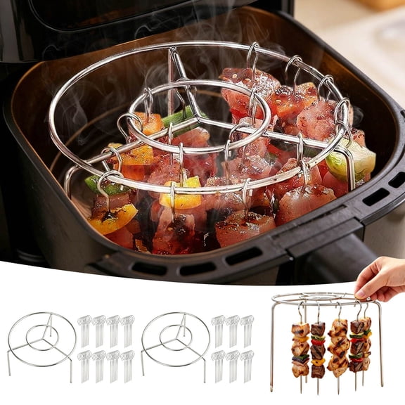 Anti-rust Vertical Stainless Steel BBQ Skewer Rack with 36-Needle Air Fryer Rack Stable Base Reusable Grill Stand for Indoor Oven Outdoor Picnic Barbecue Cooking