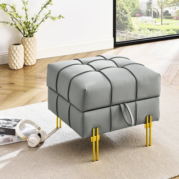 Anti-scratch Leather 22 Inches Ottoman / Entryway Pet-friendly Storage Bench