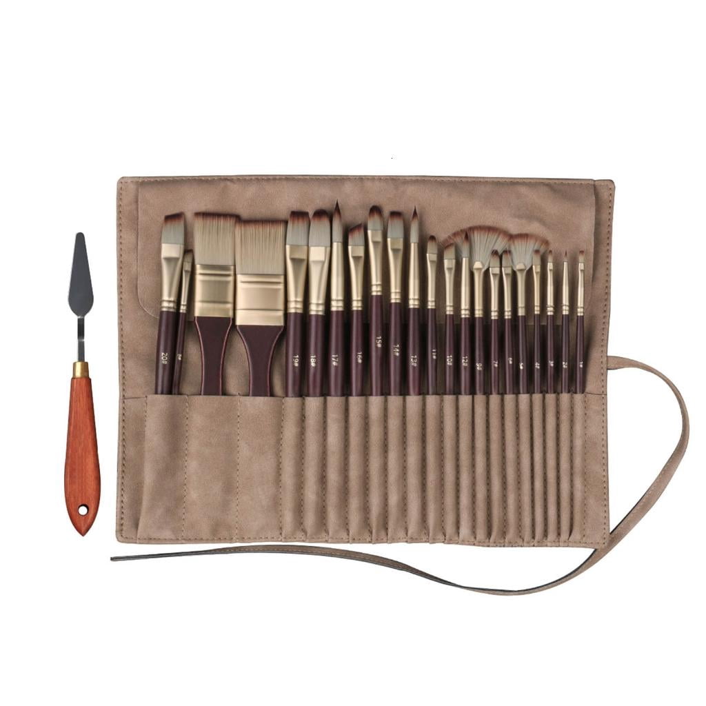 22Pcs Artist Paint Brush Nylon Paint Brush with Rolling Bag for Acrylic Gouache Watercolor Painting