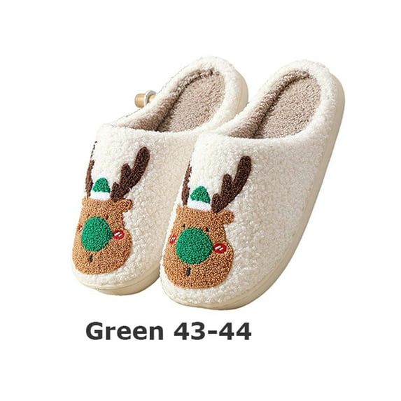Anti-slip Cotton Slip-on Soft Comfy Winter Slippers Warm Shoes Plush Shoes Christmas Slippers GREEN 43-44
