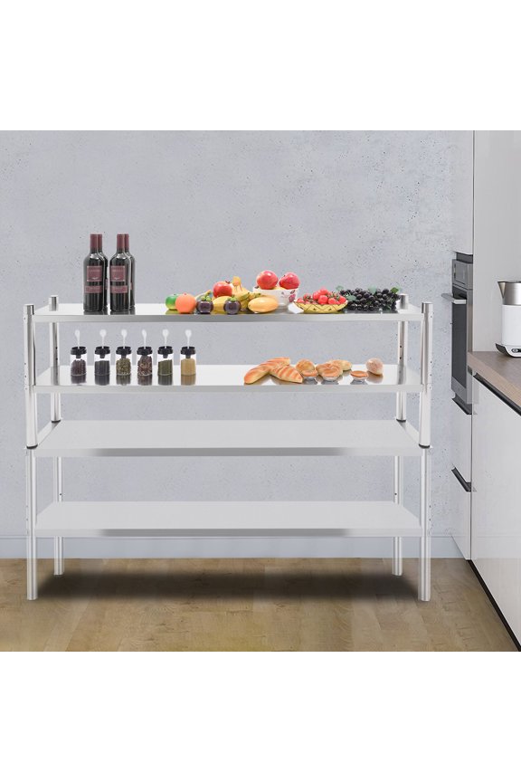 Anti-slip Rectangular Stainless Steel Shelving 2 Tier Adjustable Shelf Storage Stainless Steel Heavy Duty Shelving