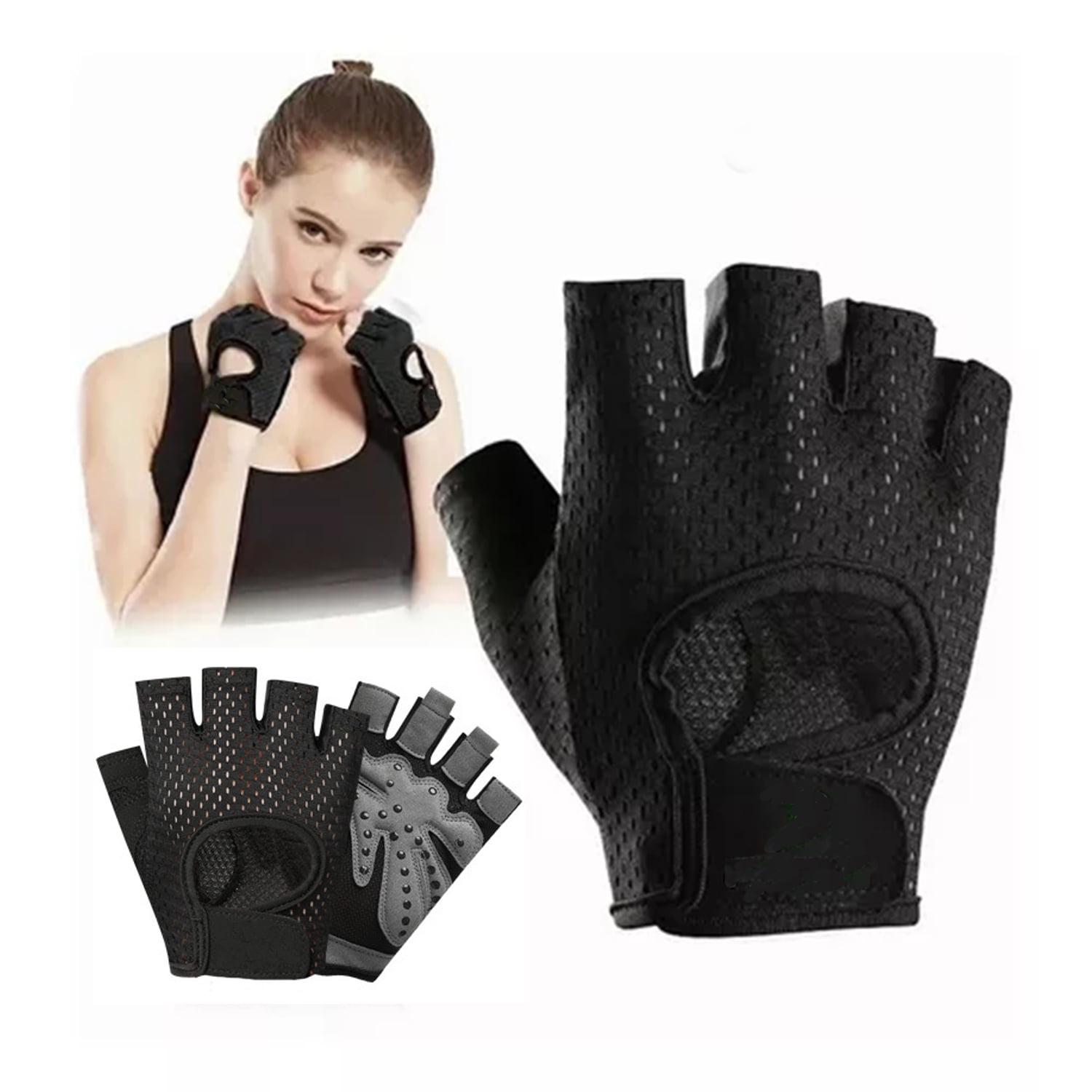 Anti-slip Weight Lifting Gloves, Workout Half Finger Gloves for Men and Women, Breathable Lightweight Gym Training Gloves for Enhance Palm Protection, Cycling, Pull Up, Exercise, Black