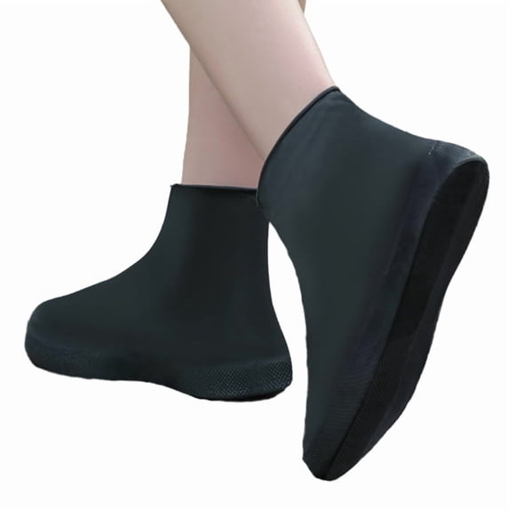 Anti-slip latex shoe covers reusable non-slip waterproof black