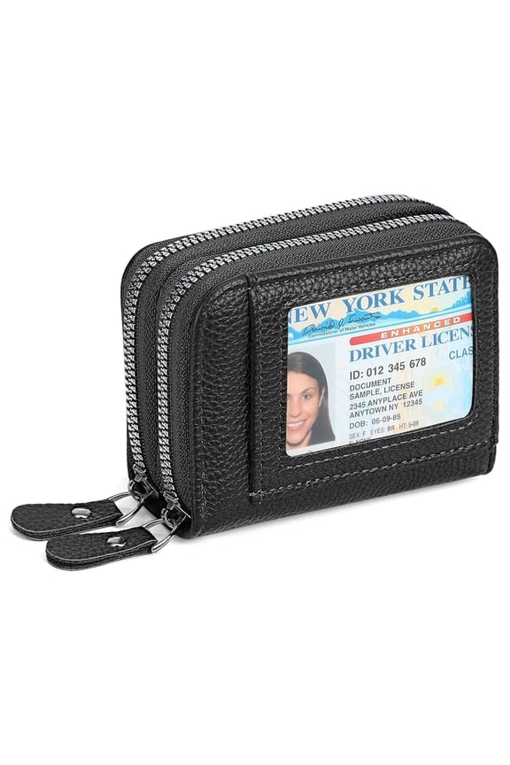 Anti theft Card Swinging Bag for Women, Multiple Card Slot, Double Zippers, Pu Coin Wallet, Black