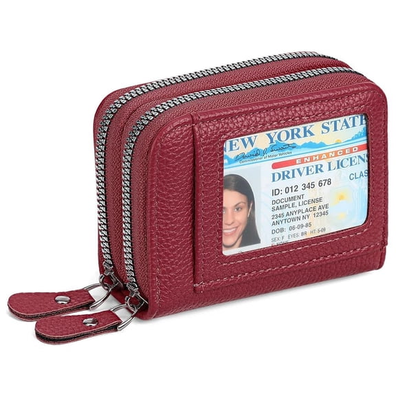 Anti theft Card Swinging Bag for Women, Multiple Card Slot, Double Zippers, Pu Coin Wallet, Burgundy Color