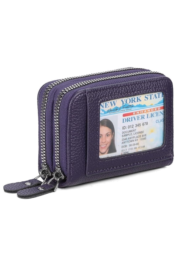 Anti theft Card Swinging Bag for Women, Multiple Card Slot, Double Zippers, Pu Coin Wallet, Deep Purple