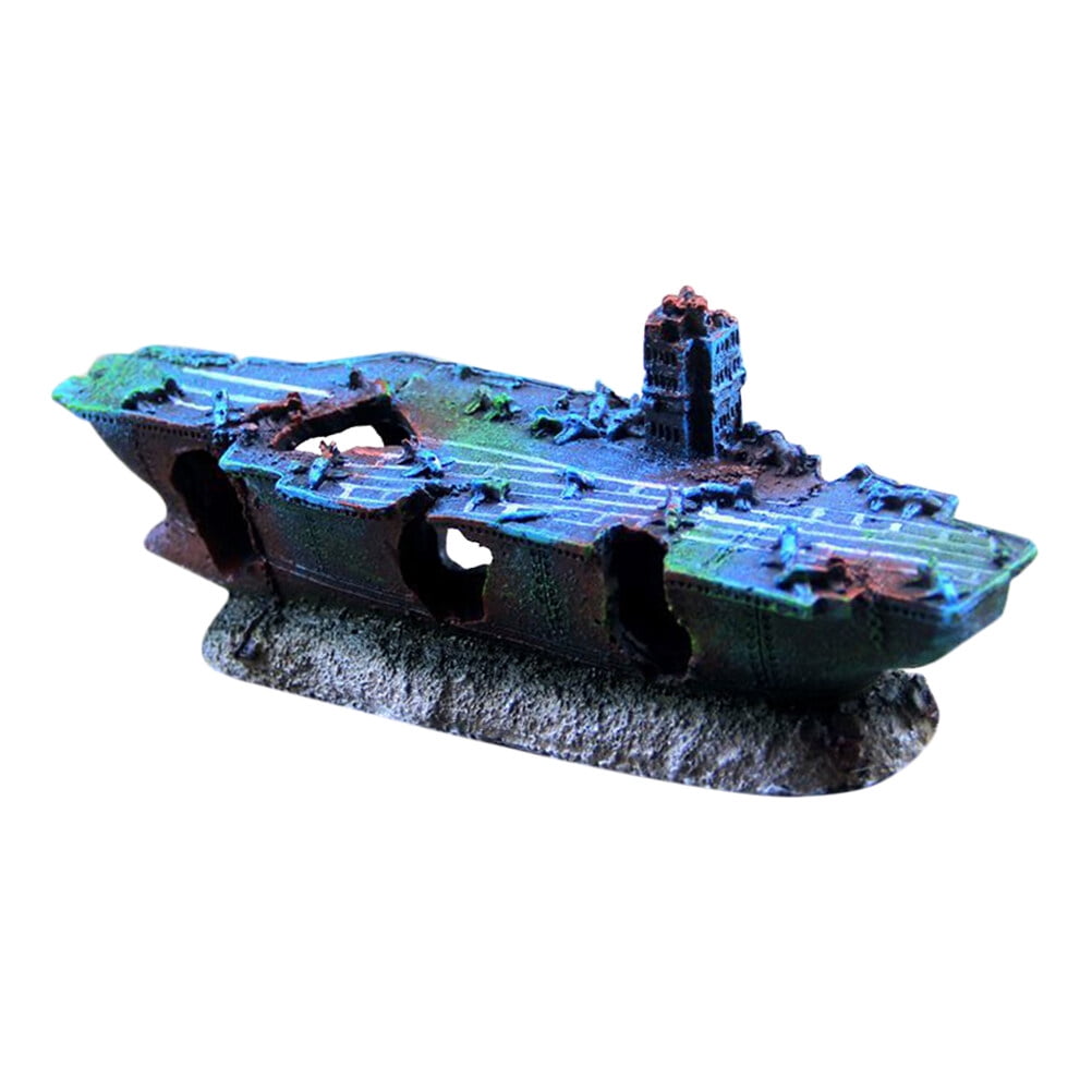 AntiGuyue Fish Tank Adornment Aircraft Carrier Ornament Aquarium Resin