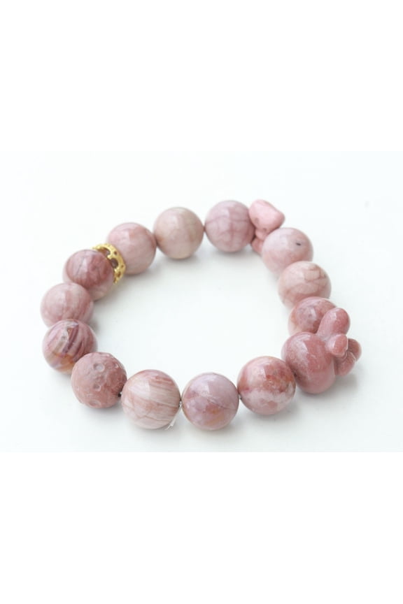 AntiScience Alashan Agate Bracelet Rabbit Bow Pink-oriented Bracelet Healing Bracelet for Women Anxiety Stretch Bracelet
