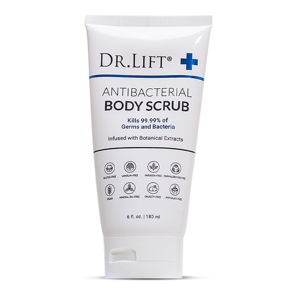 Antibacterial Body Scrub | Kills 99.9% of Germs | Made in America | Exfoliating Body Scrub - Infused with Botanical Extracts | Detoxifying Shower Exfoliator for Men and Women - 6 Oz | Dr. Lift