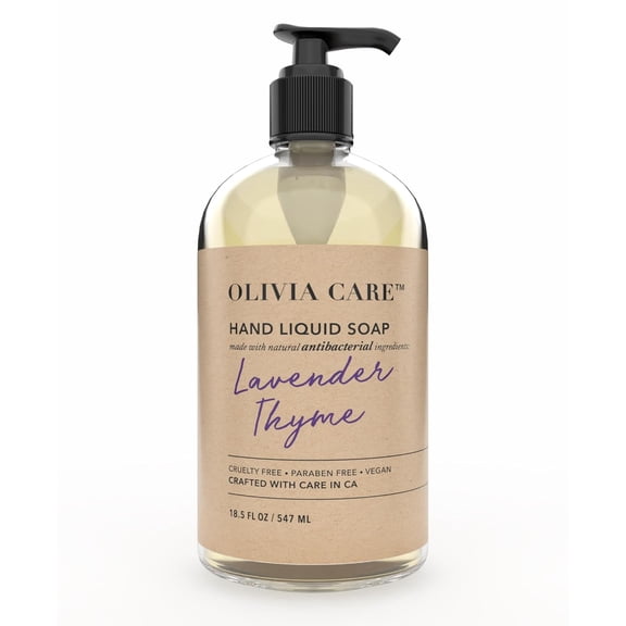 Olivia Care Antibacterial Liquid Hand Soap with Sage & Tea Tree Oil, Lavender Thyme Scent, Gentle Cleansing Hand Wash for Kitchen & Bathroom, 18.5 fl oz