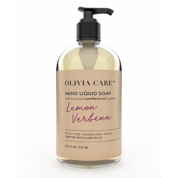 Olivia Care Antibacterial Liquid Hand Soap with Sage & Tea Tree Oil, Lemon Verbena Scent, Gentle Cleansing Hand Wash for Kitchen & Bathroom, 18.5 fl oz