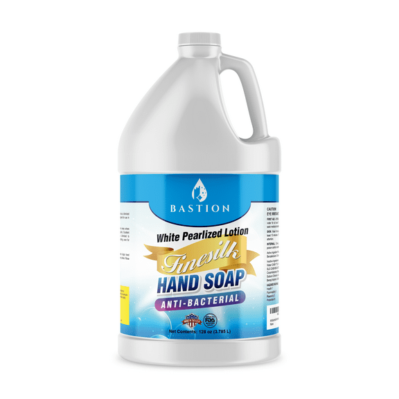 Antibacterial Hand Soap Refill. Bastion Finesilk White Pearlized Liquid Hand Wash . One Gallon (128 oz) Jug. PH Balanced Ultra-Strength. Made In USA