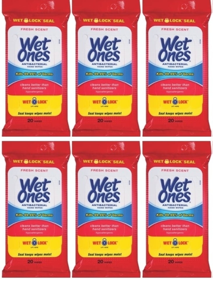 Antibacterial Hand Wipes Fresh Scent Wet Ones Travel Pack 20 wipes 6 Pack