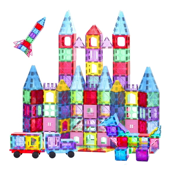 Upgraded Magnetic Tiles - 106 PCS Magnet Building Blocks for Kids, 3D STEM Sensory Toys | Educational Construction Set & Xmas Gift