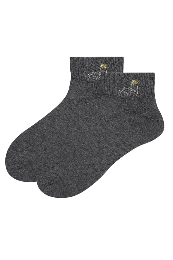 Antibacterial Socks with Embroidery, , Mid-Calf , Summer Breathable , No-Seam Black Socks For Women's , Size Uniform size , 6 Pair