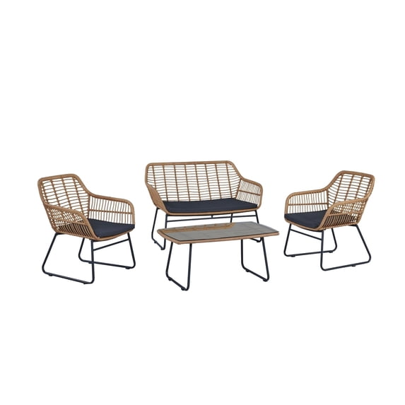 Antibes 2.0 Steel Rattan 4-Piece Patio Conversation Set with Cushions in Grey