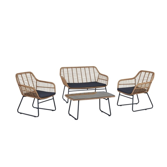Antibes 2.0 Steel Rattan 4-Piece Patio Conversation Set with Cushions in Grey