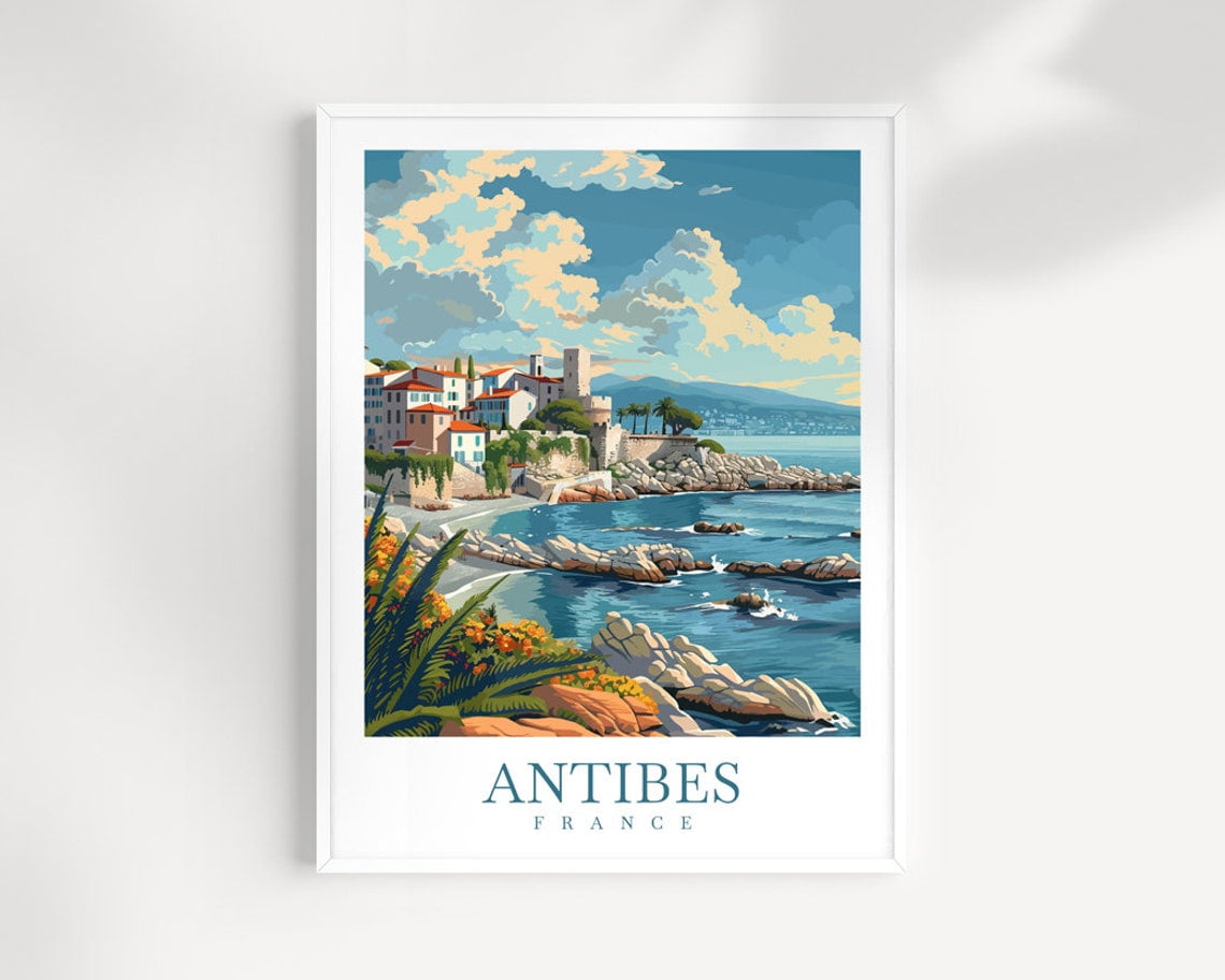 English Riviera Print Antibes France Coastal Travel Wall Art Print, French Riviera Home Decor ...