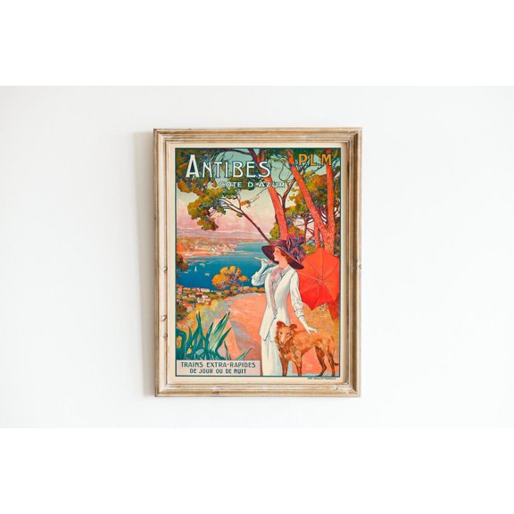 Antibes Woman With Dog Poster, Unframed Paper Poster 8x10in