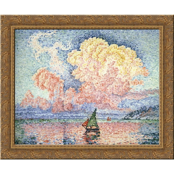 Antibes, the Pink Cloud 24x20 Gold Ornate Wood Framed Canvas Art by Paul Signac