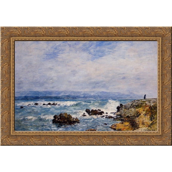 Antibes, the Point of the Islet 24x18 Gold Ornate Wood Framed Canvas Art by Eugene Boudin