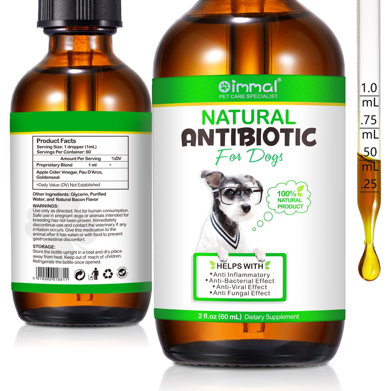 Antibiotics for Dogs, Natural Antibiotics HYZ01 for Dogs, Dog Antibiotics, Dog Multivitamin for Pets, Dog Supplies Antibiotics, Natural Dog Antibiotics Supports Dog Allergy and Itch Relief - 60ML